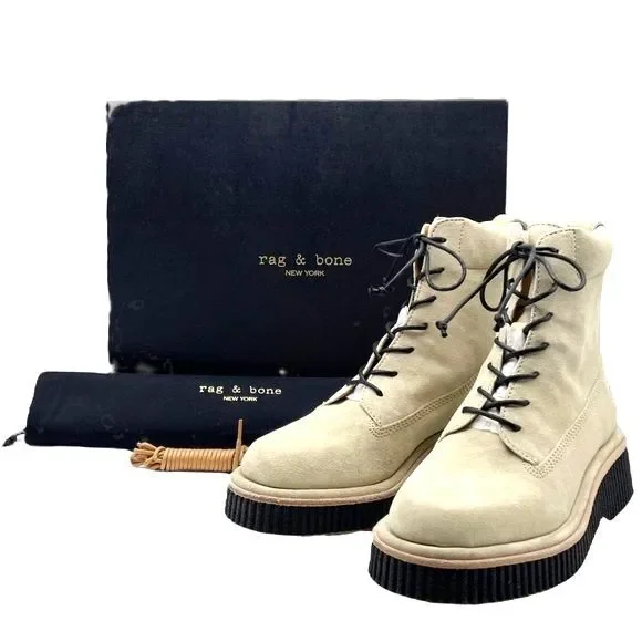 NWT Rag & Bone Boots Sloane Lace-Up Boot Paloma Beige Suede Shoes Women’s Size 8